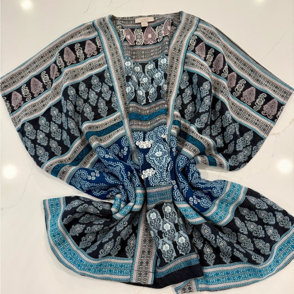 LOFT soft knit tapestry kimono wrap in blue hues - Picture 10 of 10